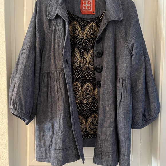 Free People Navy Button-Up Blouse - Picture 2 of 7